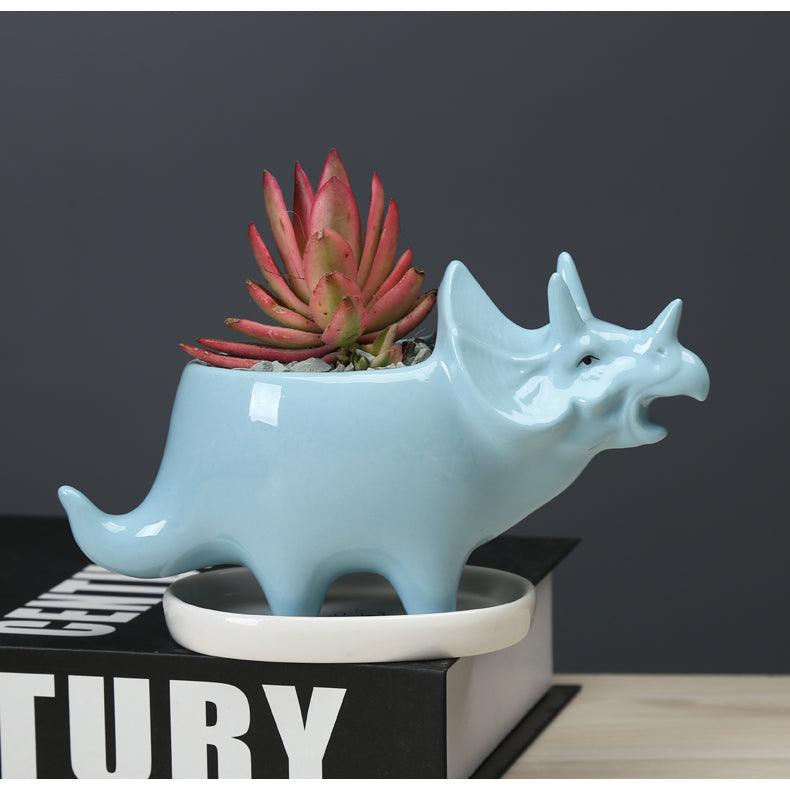 Adorable Dino Succulent Planter Pot with Drainage Tray - Lily & Eden