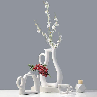 Ceramic White Tea Time Vases - Lily & Eden