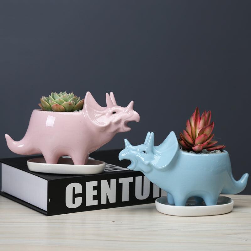 Adorable Dino Succulent Planter Pot with Drainage Tray - Lily & Eden