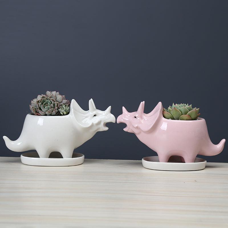 Adorable Dino Succulent Planter Pot with Drainage Tray - Lily & Eden