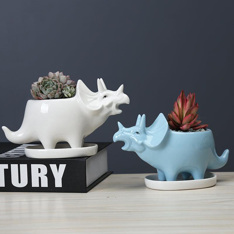 Adorable Dino Succulent Planter Pot with Drainage Tray - Lily & Eden