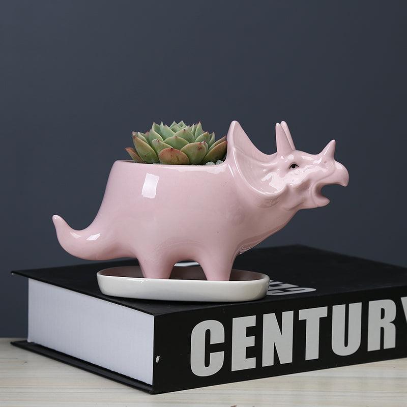 Adorable Dino Succulent Planter Pot with Drainage Tray - Lily & Eden