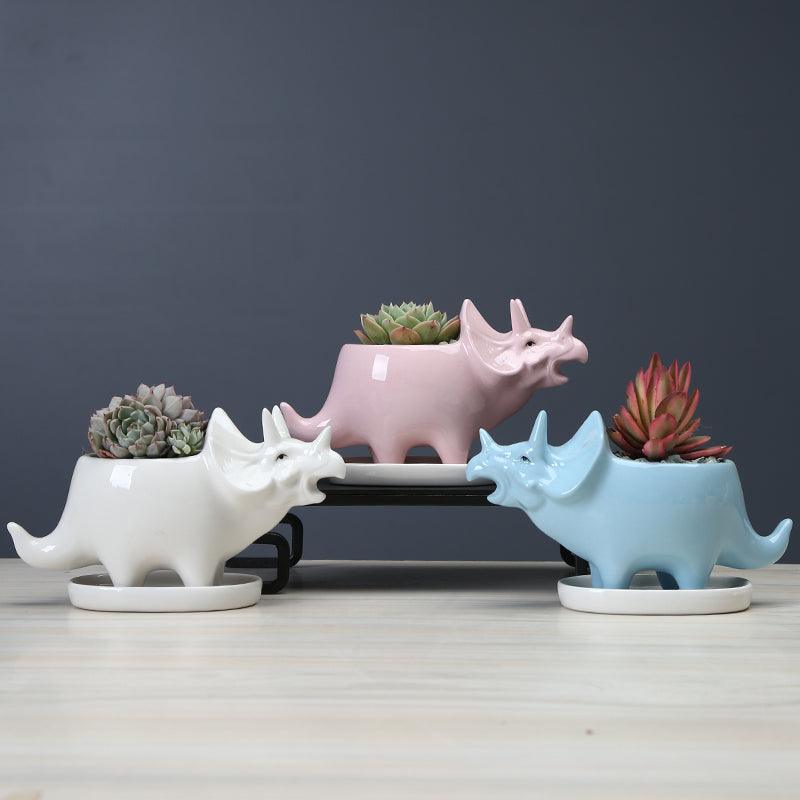 Adorable Dino Succulent Planter Pot with Drainage Tray - Lily & Eden