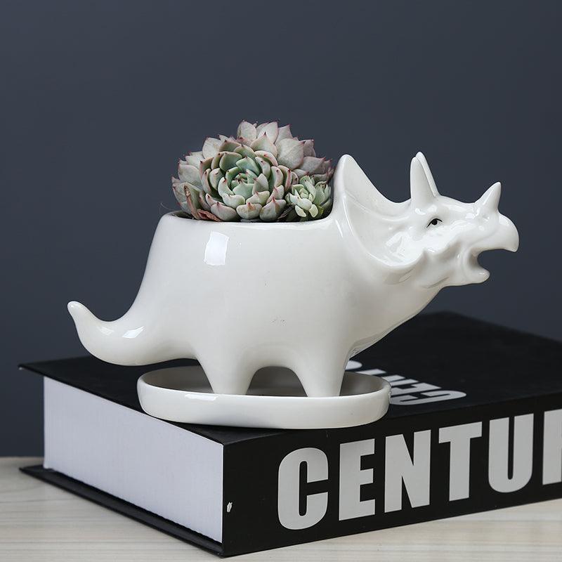 Adorable Dino Succulent Planter Pot with Drainage Tray - Lily & Eden