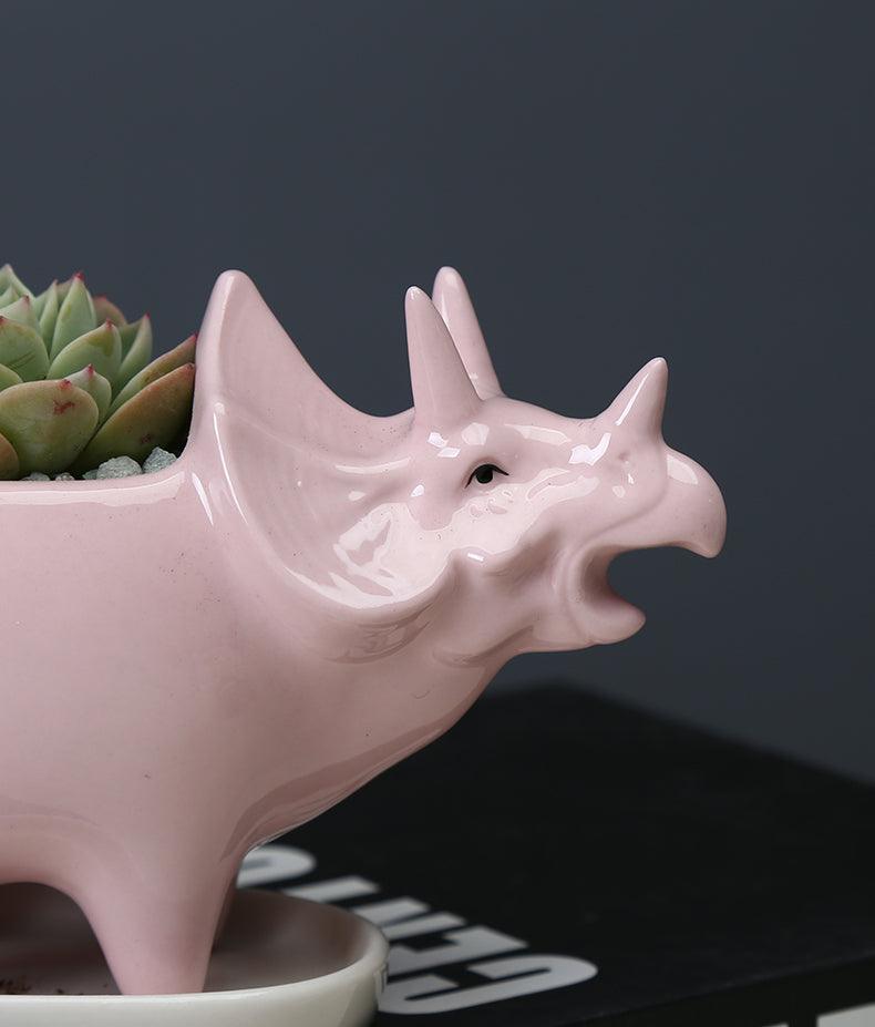 Adorable Dino Succulent Planter Pot with Drainage Tray - Lily & Eden