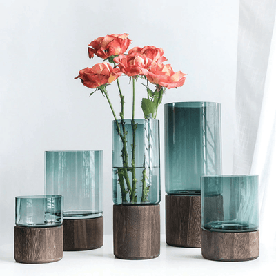 Tranquility Wooden Base Glass Vases - Lily & Eden