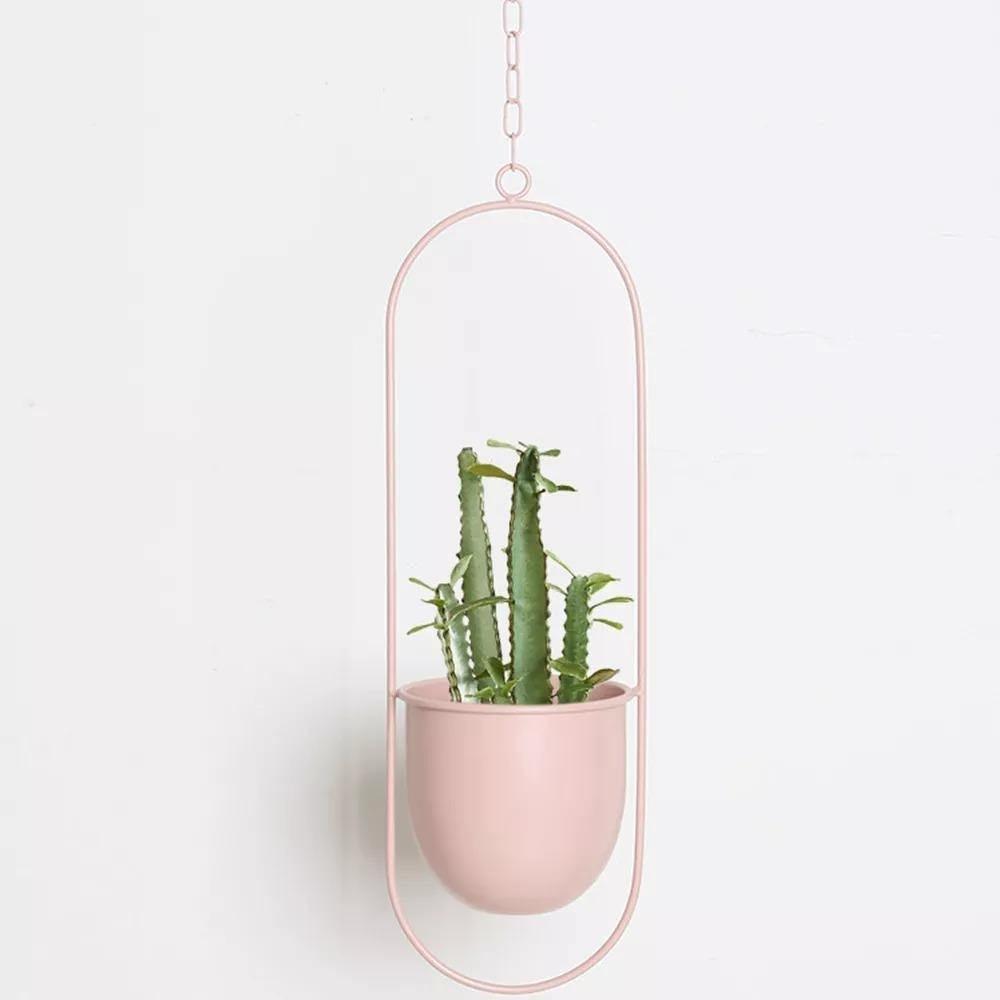 Halo Metal Hanging Planter LightPink / Oblong | Lily & Eden