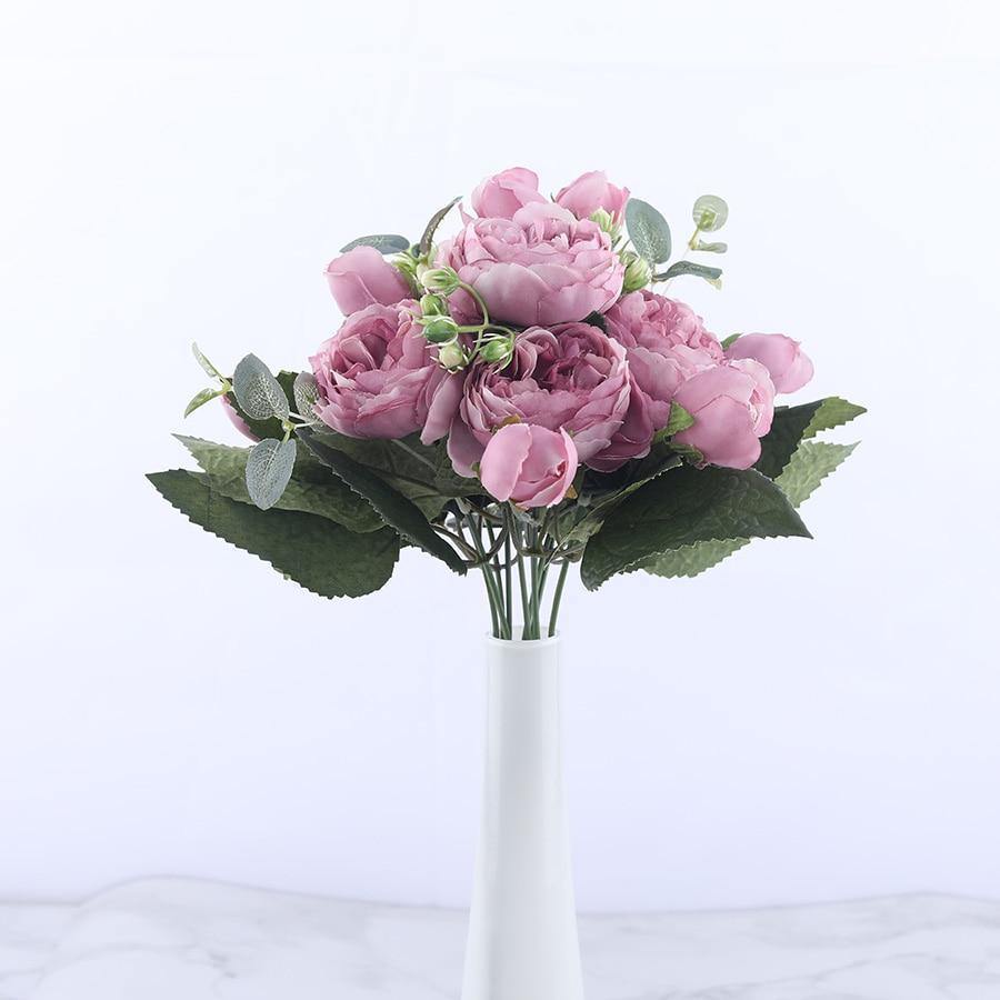 9-Piece Faux Silk Peonies Artificial Flowers - Lily & Eden
