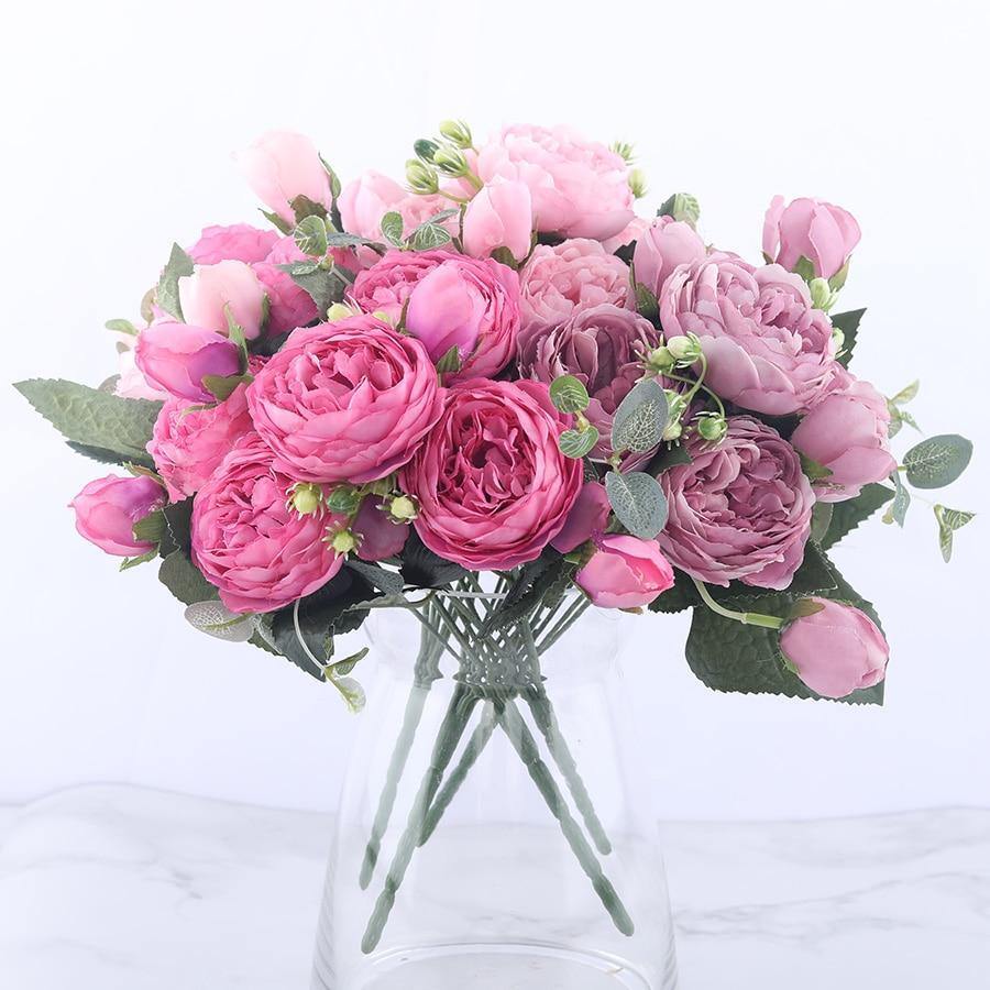 9-Piece Faux Silk Peonies Artificial Flowers - Lily & Eden