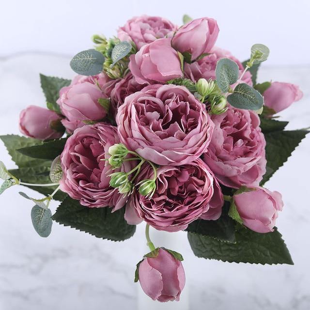 9-Piece Faux Silk Peonies Artificial Flowers - Lily & Eden
