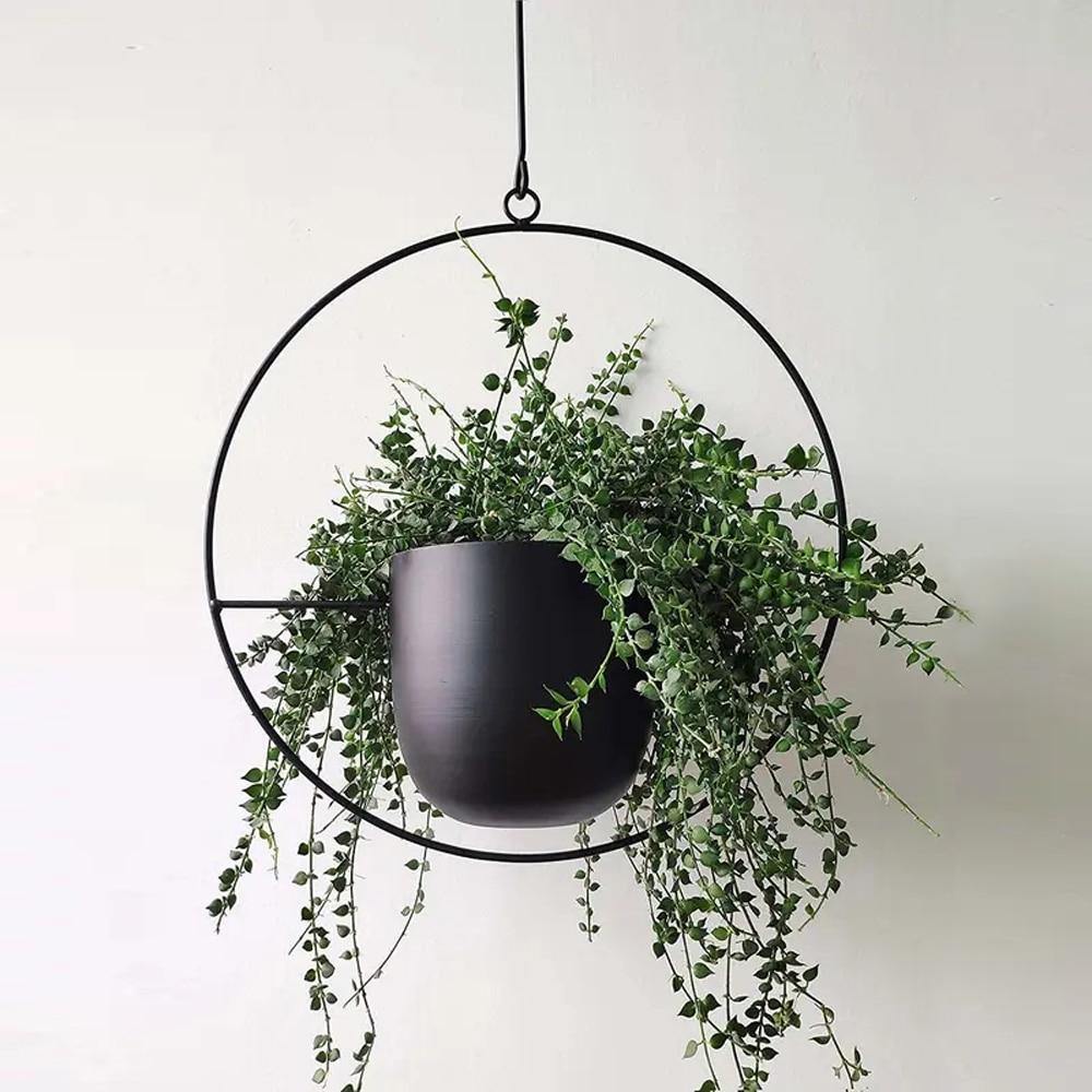 Halo Metal Hanging Planter Black / Round | Lily & Eden
