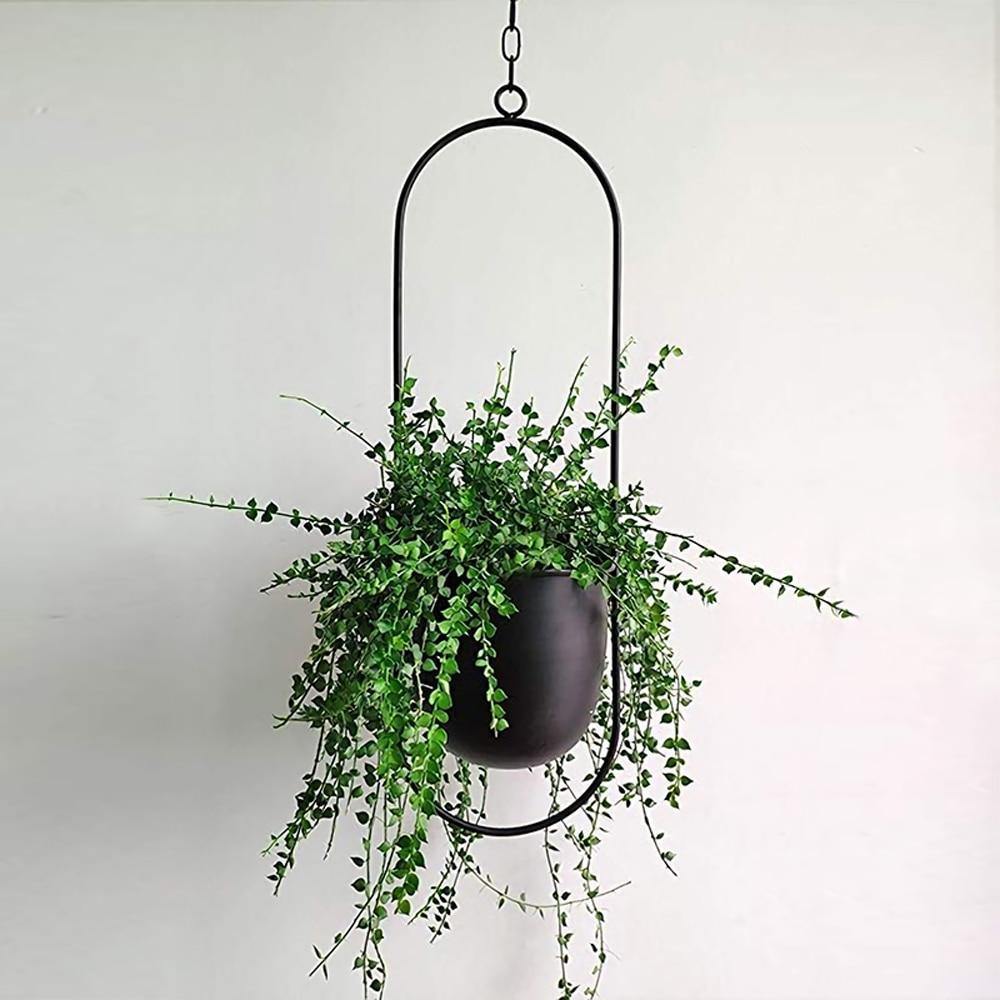 Halo Metal Hanging Planter Black / Oblong | Lily & Eden