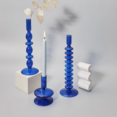 Blue Sky Taper Glass Candle Holders - Lily & Eden