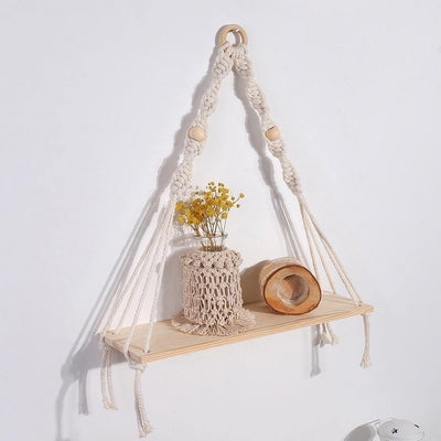 Handcrafted Macrame Rope Swing Timber Shelf - Lily & Eden